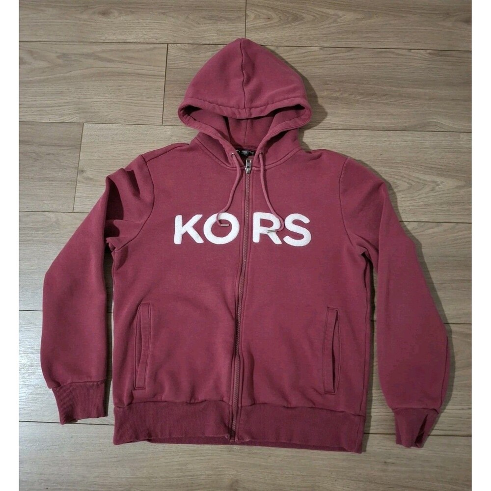 Michael KORS Men's Textured Logo Zip Hoodie Medium Maroon